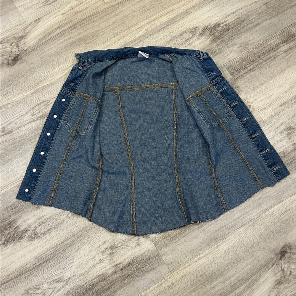 Vintage 90s BONGO Denim Corset Style Vest Button Front Raw Hem Sleeveless Blouse - Picture 6 of 10